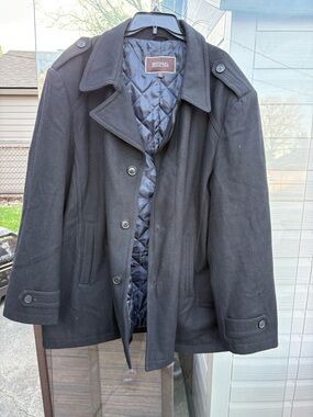 Michael Kors Black Quilted-Lined Wool Pea Coat